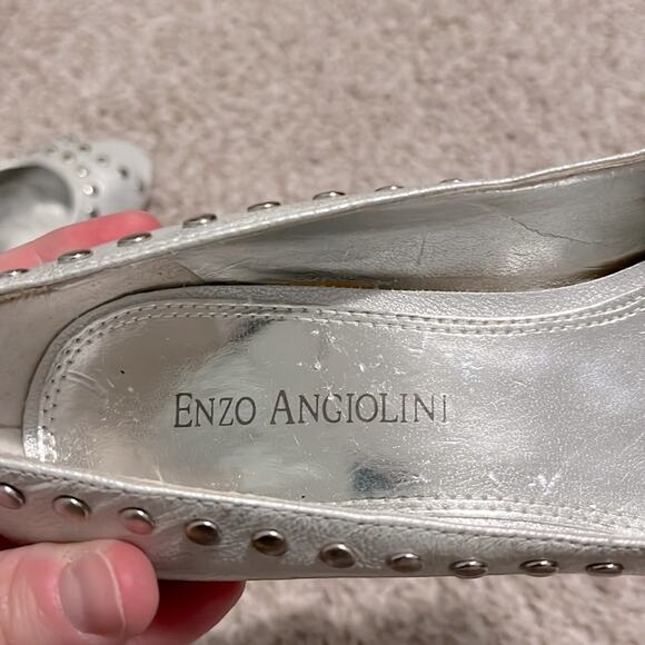 Enzo Angiolini Silver Studded Open Toe Stilettos - Picture 9 of 13